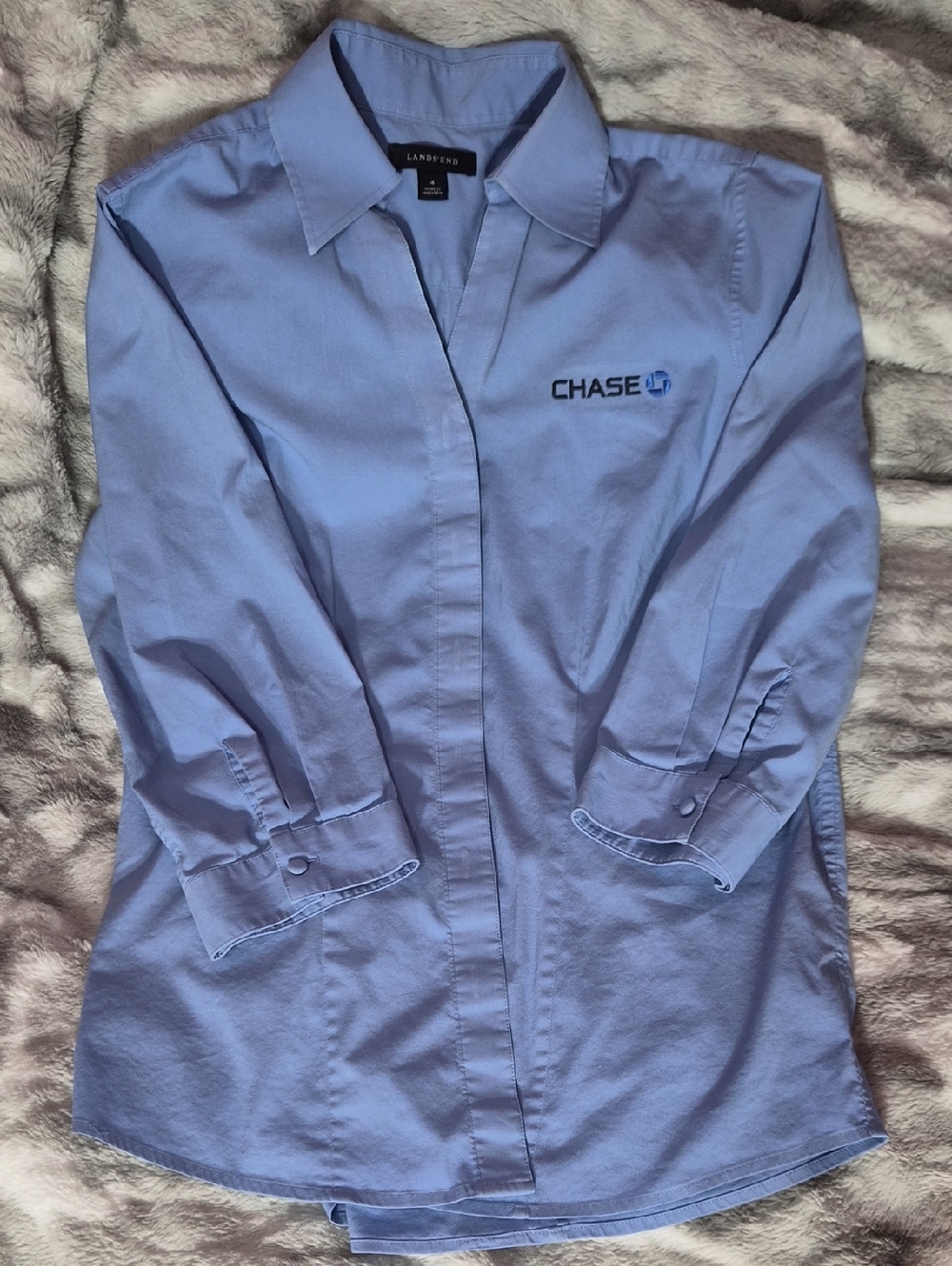 Chase Bank Light Blue Button-Up Work Blouse Size 4